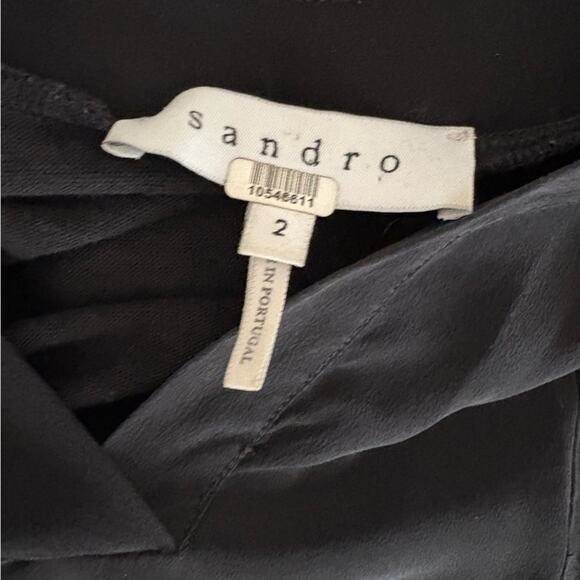 Sandro Linen Silk Black 3/4 Sleeve Top Sz 2 - Picture 6 of 7